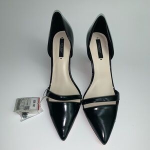 Zara Authentic Black Leather Heel Shoes Size 9